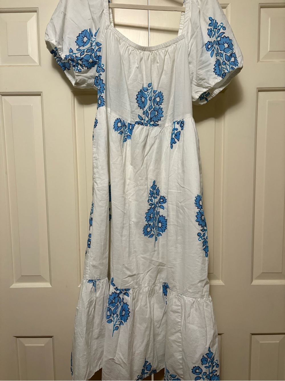 J. Crew White Maxi Dress with Blue Floral Motif